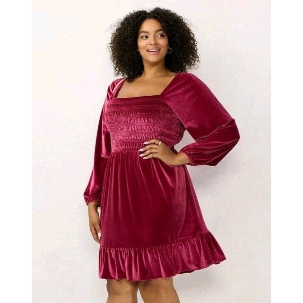 LC Lauren Conrad Smocked Velvet Mini Dress (New W/Tags) (Retails $64.00)